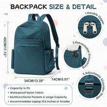 Minimalist Solid Color Backpack For College Students, Affordable Large Capacity Waterproof Commuter Laptop Bag, Versatile All-Match Style, Front Layered Zipper Pockets, Side Drawstring Water Bottle Holder, Breathable Pressure-Relieving Wide Strap, Lightweight Dirt-Resistant High-Value Casual Backpack For Middle/High School Classes, Office Commute, And Short Trips - Multicolor - View 3