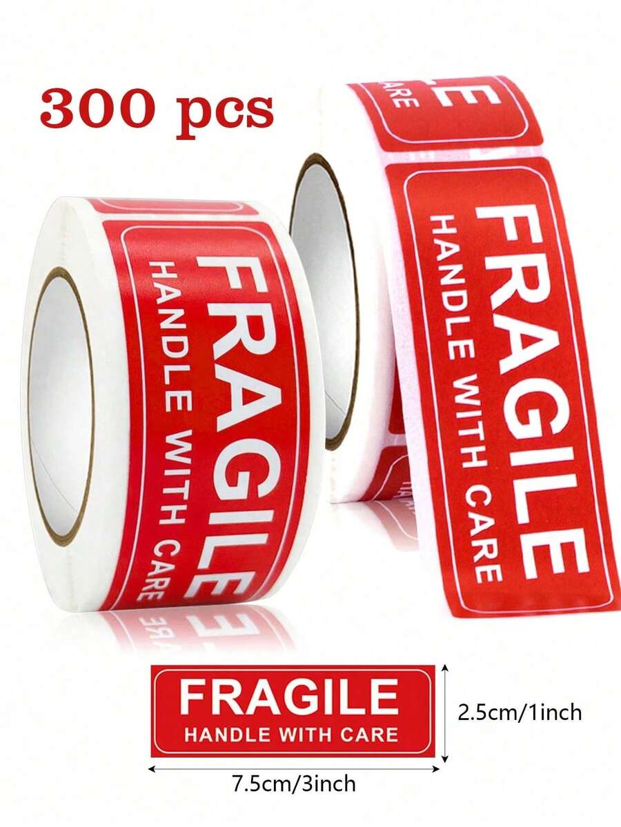 Fragile Warning Labels, Red Background White Text Design, Suitable For Glass, Ceramic, Electronics - Ecommerce, Courier, Warehouse Packing Fragile Warning Packaging
