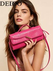 Dedoo Handbag Envelope High-End New European And American Fashion Crocodile Pattern Handheld Evening Bag Shoulder Bag Crossbody Bag - Hot Pink - View 7