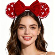 Băng đô Disney Minnie Mouse với nơ đính ngọc trai, phụ kiện chụp ảnh công viên chủ đề - Xem 2