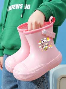 1 Pasang Sepatu Bot Hujan Anak-Anak Motif Kartun, Sepatu Hujan Setengah Betis Motif Kelinci Kartun, Mudah Dipakai/Dilepas, Desain Pegangan, Ukuran 30-37, Cocok Untuk Dipakai Pelajar Saat Hujan - Berwarna merah muda - View 5