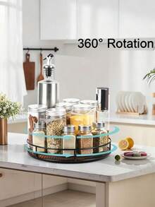 Rotating Round Wooden Storage Rack, Suitable For Desktop And Cabinet Organization, Ideal For Kitchen, Bathroom And Home Decor, With 360° Rotating Turntable Storage Rack, Suitable For Displaying Bottles, Cans And Small Items - View 8
