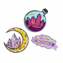 3 Pcs/Set Mystical Crystal & Moon Iron On Patches, Cartoon Embroidered Appliques For Jeans Jackets Backpacks DIY Decoration - Multicolor - View 3