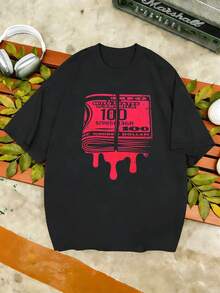 Oversized T-Shirt With Streetwear Motif And Gelddruck, Hochwertiger Stoff, Street Hip-Hop, Bequem, Strapazierf?Hig, Auff?Lliger Print - White - View 2