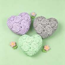 1pc Rose Heart-Shaped Aromatherapy Candle Silicone Mold, Home Decor/Gift Ornament Plaster Mold, Handmade Epoxy Resin Casting Mold, Art Decorative Clay Plaster Mold - Heart-shaped - View 4