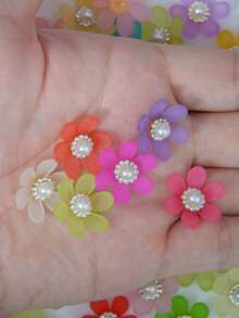 10-150pcs 20mm Multicolor Six-Petal Sunflowers, With Semi-Transparent Petals And A White High-Gloss Pearl, Sparkly Rhinestone Center, Can Be Used For Bows, Brooches, Buttons, Crowns, Fashion Accessories, DIY Craft Materials - Colorful White Pearl Sunflower - View 4