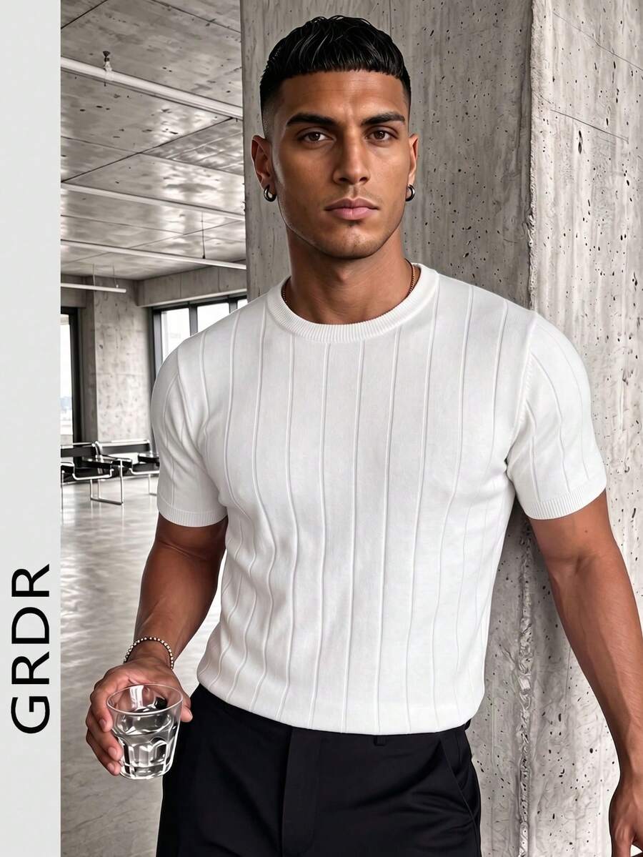 Suéter de punto de manga corta de unicolor para hombres GRDR, de moda para el verano