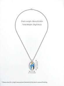 Religious Virgin Mary Pendant Necklace, Stainless Steel Oval Printed Virgin Mary Medal Box Chain, Christian Faith Jewelry, Gift For Women And Girls - Silver - View 12