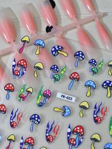 1pc Colorful Cartoon Mushroom Nail Stickers, Self-Adhesive Disposable Embossed Nail Art Decor, Ins Style, Suitable For Holiday Party And Daily Manicure - 彩色 - 查看 3