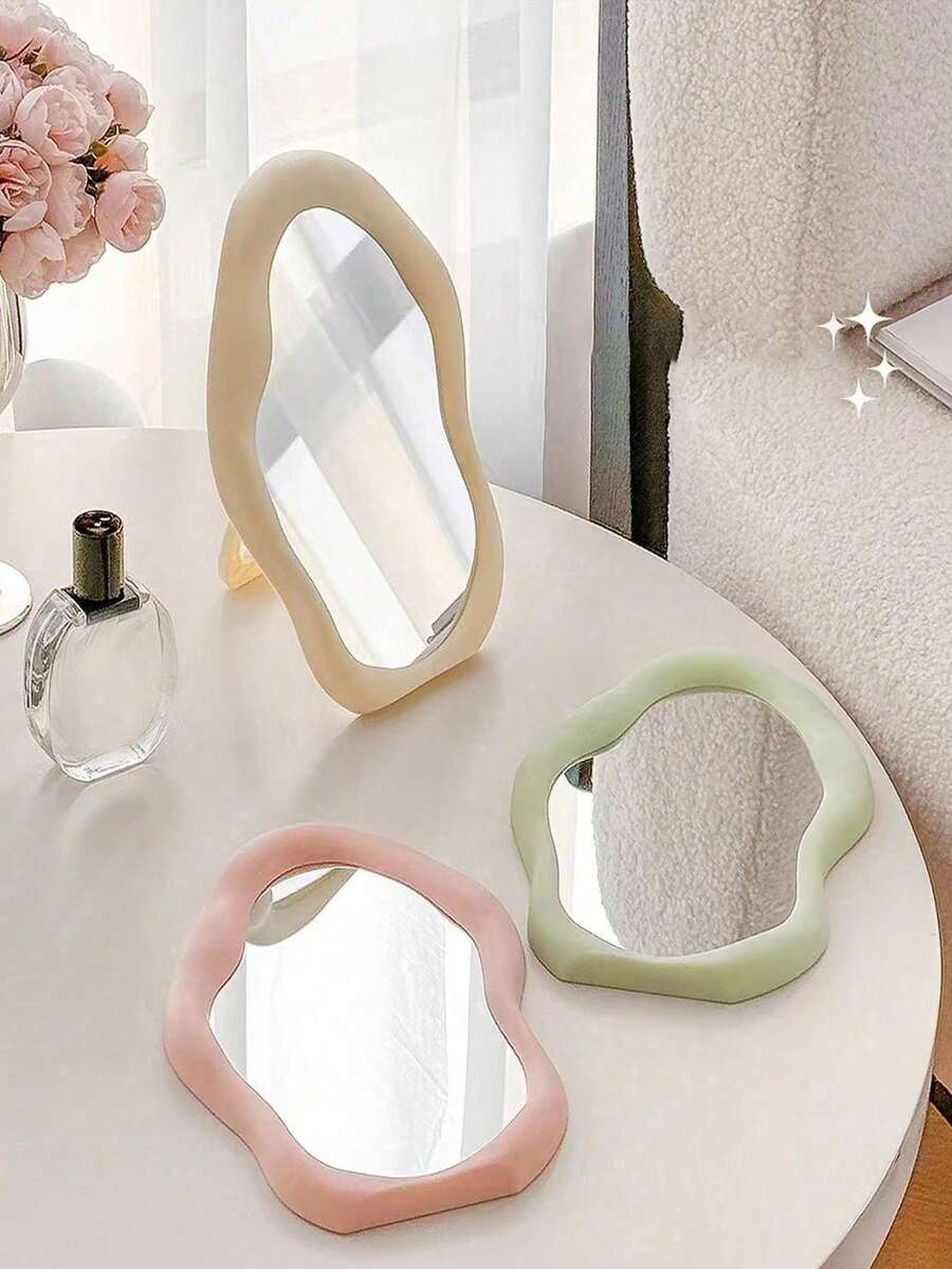 1PC/2PCS Adjustable Cloud-Shaped Makeup Mirror – Cute Asymmetrical Vanity Mirror With Glass Surface – Foldable Desktop & Portable Standing Mirror For Bedroom, Dorm & Office – Aesthetic Room Decor & Gift - Multicolor - View 1