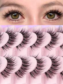 MAANGE 10/20 Pairs Natural Style Mixed Blood-Toned False Eyelashes, Durable & Long-Lasting, Low Sensitivity, Cartoon Style, Black Stem & Transparent Stem Thick Tail Camellia Cartoon Eyelashes, Japanese Style Gift - Black - View 5