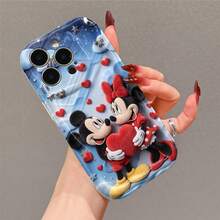 Disney Mickey & Minnie Mouse Couple Phone Case, Plush Style With Heart & Love Print, Shockproof Protective Cover, Compatible With IPhone 17/16/15/14/13/12/11 Pro, Perfect Gift For Valentine & Anniversary - 白色 - 查看 4