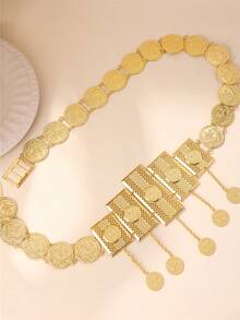 1pc Turkish Coin Style Women's Waist Chain, Palace Vintage Style Arabic Women's Long Robe Waist Chain, Traditional Festival Clothing Belt, Women's Holiday Gift, Bridal Waist Belt - Gold - View 4