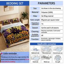 3-Piece Halloween Bedding Set (1 Duvet Cover + 2 Pillowcases), Featuring Halloween-Themed Design. Bedding Is Soft And Comfortable, Made With High-Definition Digital Printing Technology. Patterns Include Castles And Pumpkin Designs. No Fillers Included. Perfect For Bedroom, Dorm (Unisex) And Travel Use. - 4129+SJT+W - View 4
