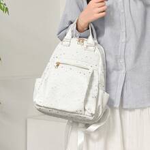 LECEY Women's Quilted Embroidered Backpack - White - View 2