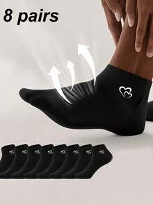 1/8 Pairs Women's Heart Pattern Black & White Solid Color Boat Socks, Casual Sweat-Absorbing Breathable Invisible Socks, Suitable For Daily Wear, Sports, Home, All Seasons - Black and White - View 14