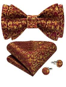 3PCS Men's Floral Bow Tie Set With Complete Matching Kit, Classic Neck Set For Theme Parties, Backyard Wedding And Anniversary Gift - Orange - View 1