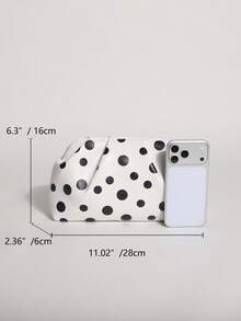 1 pieza Bolso de Nube Plisado de PU con Estampado de Lunares en Contraste Negro & Blanco de Textura Aceitosa de Alto Brillo, Bolso de Mano Minimalista para Uso Diario, Bolso de Noche de Estilo Minimalista, Bolso de Moda para Mujer para Uso en Banquetes y Fiestas - Blanco - Ver 3