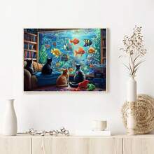 1件 [30*40cm/11.8*15.7in]5D壓克力鑽石畫套裝，貓咪看魚圖案，適合成人初學者DIY馬賽克鑽石藝術，全鑽手工自設計DIY鑽石畫，適用於客廳、臥室、辦公室牆面裝飾掛畫，給家人和朋友的驚喜家居裝飾禮物，無框 - 無框 - 查看 3