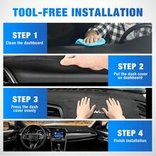 Nilight Dash Cover Compatible With Honda Civic 2016 2017 2018 2019 2020 2021, Custom Fit Suede Dashboard Mat Non‑Slip Sunshade Glare Protector Interior Accessories Black - A - View 5