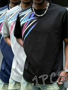 2026 World Cup Fan Celebration Men's Shoulder Colorful Diagonal Stripe Digital Print Quick-Dry Breathable Crew Neck Loose Fit Short Sleeve T-Shirt - Multicolor - View 4