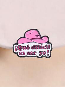 Pin de esmalte con sombrero de vaquero rosa y cita en español, estilo western, broche para solapa, decoración para ropa y mochila, regalo para chica latina - Rosa Fucsia - Ver 1