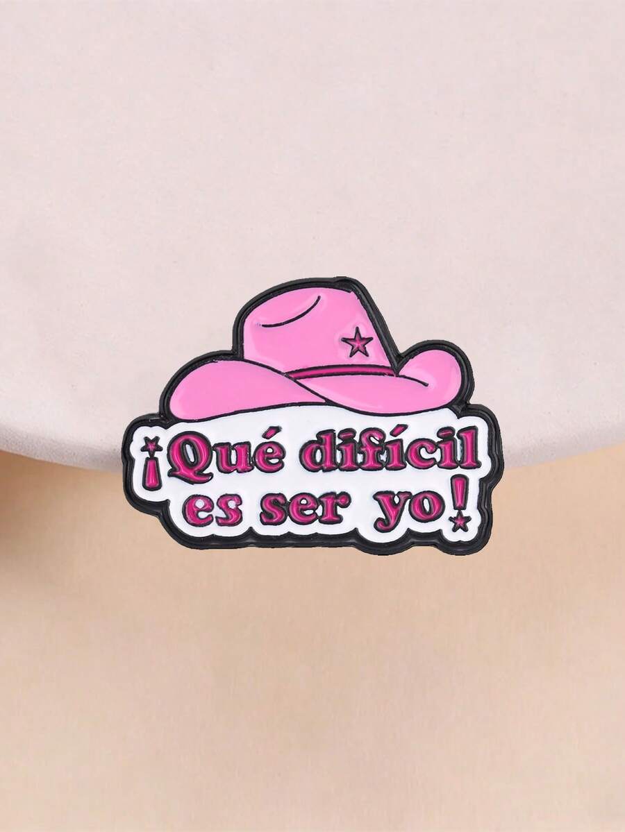 Pin de esmalte con sombrero de vaquero rosa y cita en español, estilo western, broche para solapa, decoración para ropa y mochila, regalo para chica latina - Rosa Fucsia - Ver 1