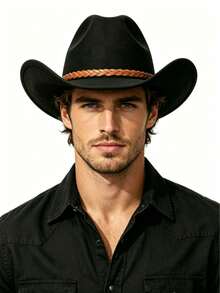 1pc Unisex Western Cowboy Hat, Felt Hat, Riding Hat, Summer Sun Protection Hat, Minimalist And Fashionable. Suitable For Daily Wear, Parties, Outdoor Riding, Western Theme Events, Cosplay, Music Festivals And More. - Brown Braided Hat - View 3