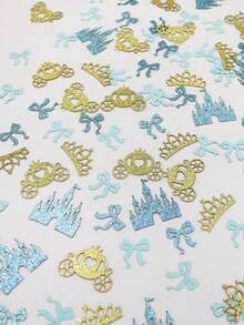 100pcs Blue & Gold Princess Sequin Confetti, Glitter Castle Crown Carriage Bow Table Scatter, Fairy Tale Theme Decoration For Girls Birthday Party - Blue Gold - View 9