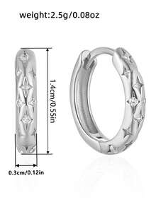 1 Pair Romantic Cubic Zirconia Hoop Earrings, Designed For Women, Suitable For Weddings, Engagements, Anniversary Parties, Valentine's Day Gift - Silver - View 6