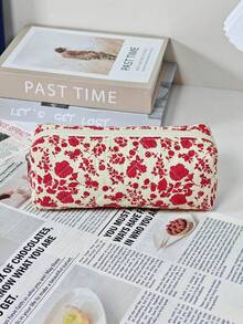 1 Stück/Set rote gesteppte Blumen-Make-up-Tasche mit großer Kapazität, Kosmetik-Aufbewahrungstasche mit Boho-Muster, Make-up-Pinsel-Organizer, Make-up-Box, Kulturbeutel, Strandurlaub, Abschlusszeit, Schulanfang, Reiseessentials, Zimmer, Badezimmer, Feiertagsgeschenk - Rot - Übersicht 6
