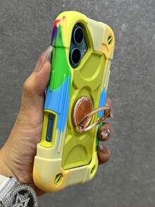 Shockproof Rugged Protective Case Compatible With IPhone 16/15/14/13/12/11 Pro Max Plus, Equipped With 360° Rotating Ring Stand, Anti-Drop Full Coverage Rugged Protective Case, 3-In-1 Durable Protective Case - Yellow-green + Hanging Rope - View 3