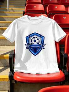 Herren-T-Shirt Mit Fu?Ballmotiv, L?Ssig, Frühling, Rundhalsausschnitt, Lockere Passform, Street Hip-Hop-Stil, Bequeme Passform, Kunstdruck - White - View 2