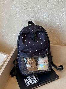 Polka Dot Transparent Backpack, Minimalist Large Capacity Backpack, Fashion Backpack, Casual Travel Backpack, College Style Backpack, Vacation Backpack - Black - View 5