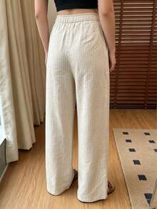 Women's Linen Striped Fabric Pants, Comfortable Breathable Draped Long Pants, Apricot Summer New Best-Selling Bottoms - Apricot - View 7