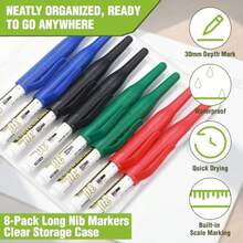 8pcs 30mm Long Nib Marker, Long Head Deep Hole Marker Pens, Waterproof Construction Markers Marking Tool, Multi-Purpose Deep Reach Pen Makes For Metal, Carpenter, Woodworking, 4 Colors - 8pcs30mm - View 4