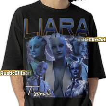 LIARA T'SONI MASS Effect Shirt, Liara T'Soni Custom T-Shirt, Mass Effect Trilogy Vintage Merch, Asari Scientist Bootleg Rap Tees - Black - View 1