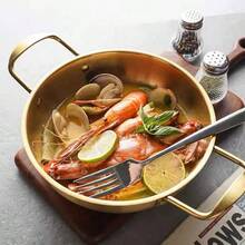 Flat Bottom Frying Pan, Available In Gold And Silver 2 Colors, Dual Handle European Style, Stainless Steel Pasta Plate, Steak Plate, Seafood Pot, Korean Hot Pot, Home Cooking, High Temperature Resistant Pot, Baking Tray - View 6