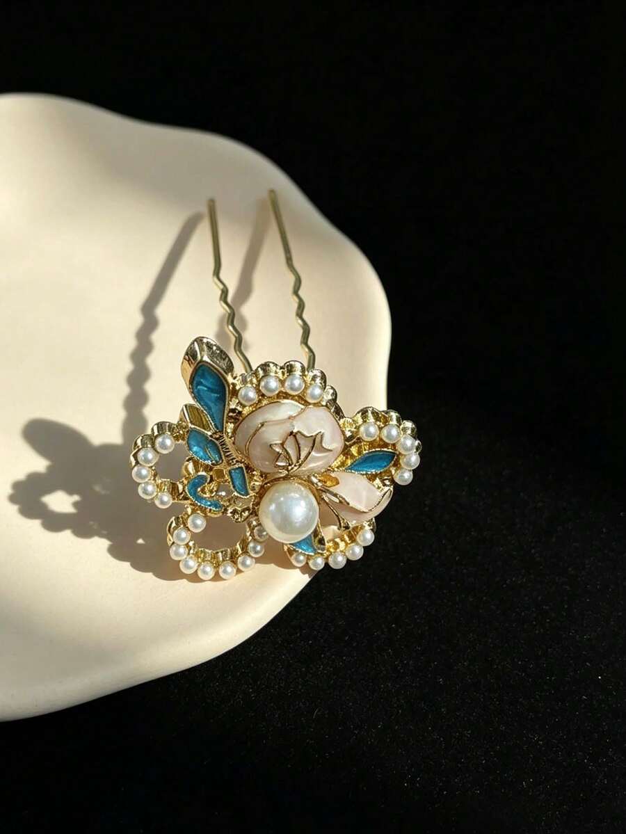 1pc Women's Faux Pearl Hair Stick, Ancient Style Hanfu Hair Accessory, Exquisite Peach Hairpin, Festive Bridal Hair Ornament, Vintage Elegant Versatile Hair Stick,Bun Extension - Multicolor - View 1