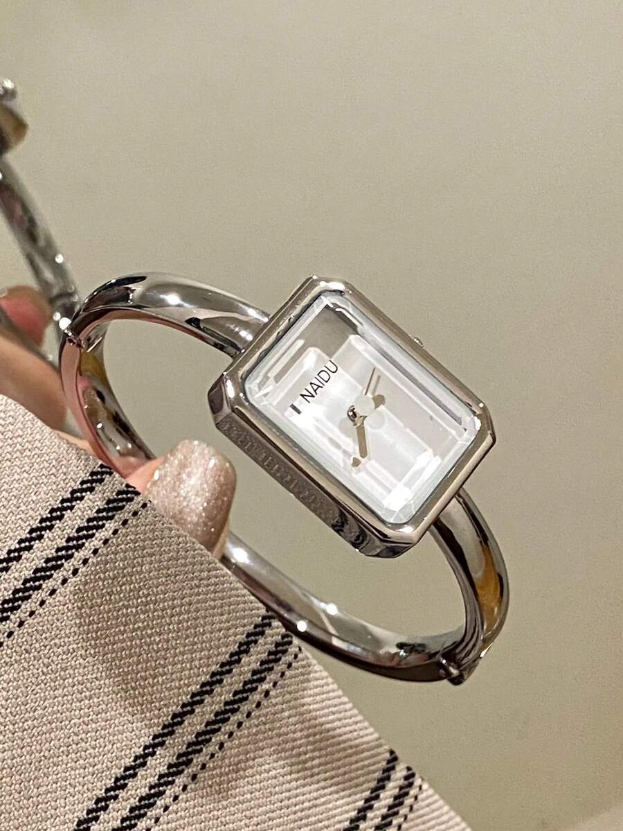 1 Peça Relógio de Quartzo Casual Feminino com Mostrador Quadrado Oval Prateado Preto Dourado, Adequado para Uso Diário - Branco - Visão 1