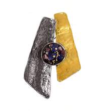 1pc Abstract Geometric Brooch, Gold & Silver Tone Metal With Natural Stone Accents, Artistic Statement Pin For Women's Coats, Dresses & Scarves - A - View 6