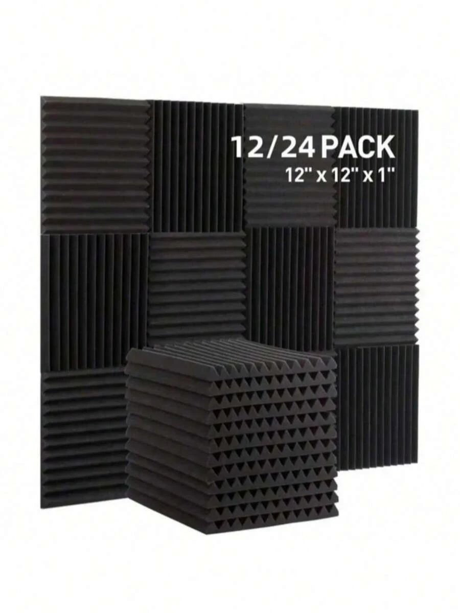 12/24片楔形聲學泡沫板,隔音與降噪,30*30*2.5cm,聚酯纖維聲學陶瓷板,吸音海綿,適用於錄音室、音樂室、遊戲室、播客直播室,吸音材料,吸音墊,壁掛式吸音貼 - 波浪紋款 - 查看 1