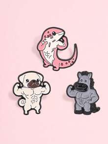Muscular Animal Cartoon Enamel Pin Strong Muscular Leopard Gecko Pug Horse Brooch Bag Lapel Badge Jewelry Gift For Gym Lovers - Multicolor - View 3