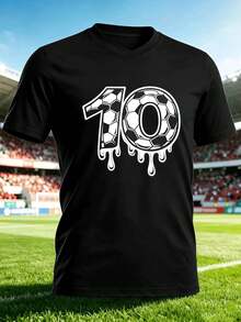 Herren-T-Shirt Mit Fu?Ballnummer 10-Grafik, 100 % Baumwolle, Rundhalsausschnitt, Lockere Passform, Bequem, L?Ssig - White - View 2