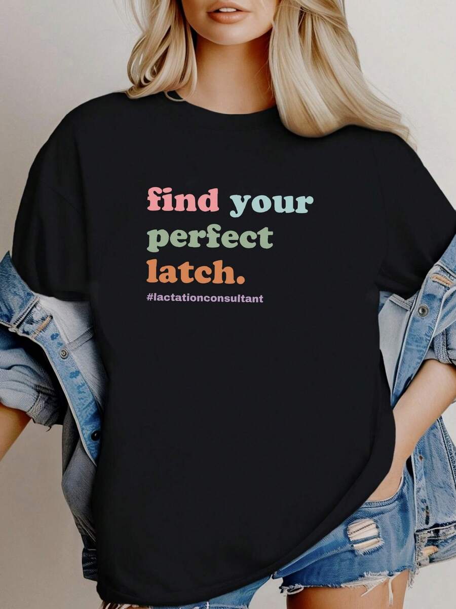 Women's Printed T-Shirt Funny Breastfeeding Consultant T-Shirt Doula Midwife Gift Breastfeeding Support Top Nurse Mom Maternity Clothing For - Black - View 1