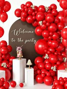 112Pcs Matte Vibrant Red Balloon Garland Arch Kit, Elegant Romantic Luxury Decor For Wedding, Engagement, Proposal, Birthday, Valentine, Anniversary Indoor Welcome Party Backdrop Decoration - 紅色 - 查看 3
