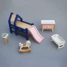 1/5pcs 1:12 Scale Mini Room Furniture Set, Dollhouse Decoration Set With Loft Bed With Slide, Crib, High Chair, Rocking Horse And Diaper Changing Table, For 3D Model Making, Dollhouse Scene Layout, Room Construction, Mini Garden Collectibles - Multicolor - View 1