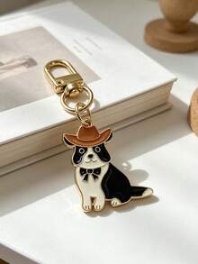 2pcs Cute Denim-Style Edge-Printed Cow Enamel Keychain. Cartoon Dog Bag Pendant. Suitable For Backpacks, Car Keys. Gift For Dog Lovers. - Multicolor - View 10