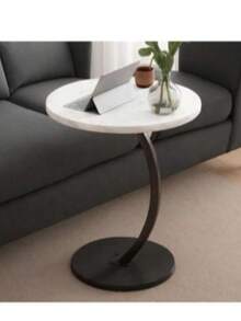 Round Side Table, For Living Room, Bedroom - White - View 3