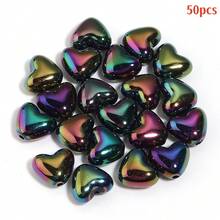 50 PIEZAS Cuentas con forma de corazón recubiertas de acrílico con agujero , adecuadas para la fabricación de joyas, materiales para pulseras y collares de cuentas hechos a mano DIY, regalo perfecto para el Día de San Valentín, aniversario, cumpleaños para tu ser querido - Multicolor - Ver 10